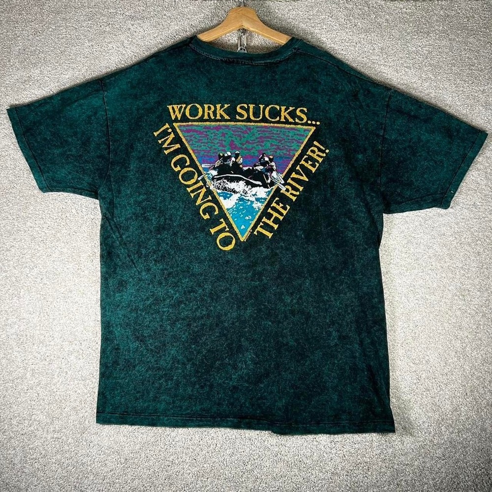 Vintage 90s single stitch work sucks I'm going to the river tie dye t-shirt XXL